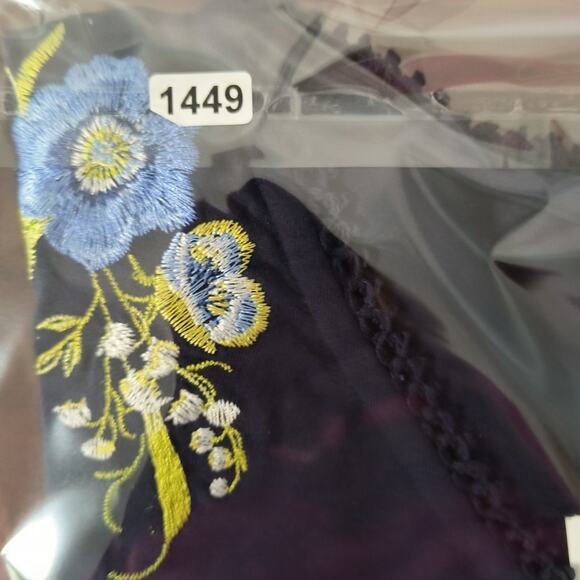 Susan Graver Weekend Embroidered Top Women's Sz L Navy Blue Long Sleeve Popover - Picture 14 of 14